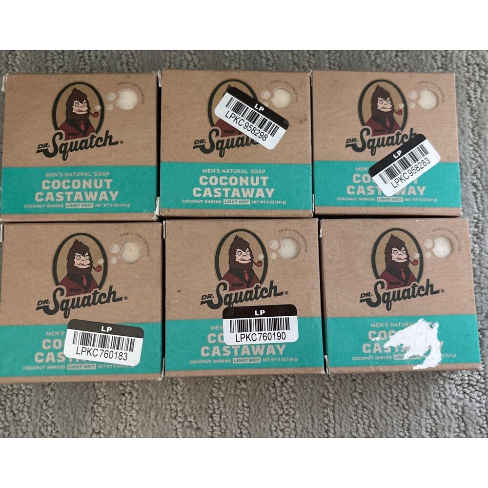 DR. SQUATCH MEN’S NATURAL SOAP COCONUT CASTAWAY 5 OZ BAR LOT OF 6 BARS